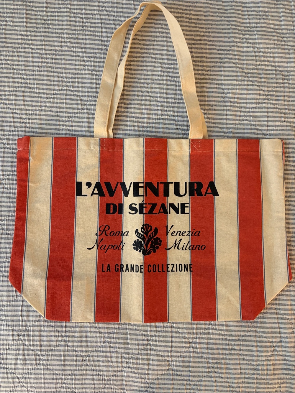 Sezane L'AVVENTURA Red & Cream Striped Tote Bag